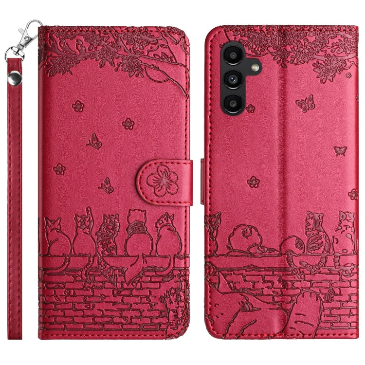 Custodia portafoglio in pelle con motivo gatto per Samsung Galaxy