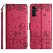 Custodia portafoglio in pelle con motivo gatto per Samsung Galaxy