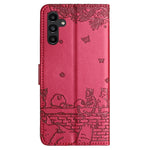 Custodia portafoglio in pelle con motivo gatto per Samsung Galaxy