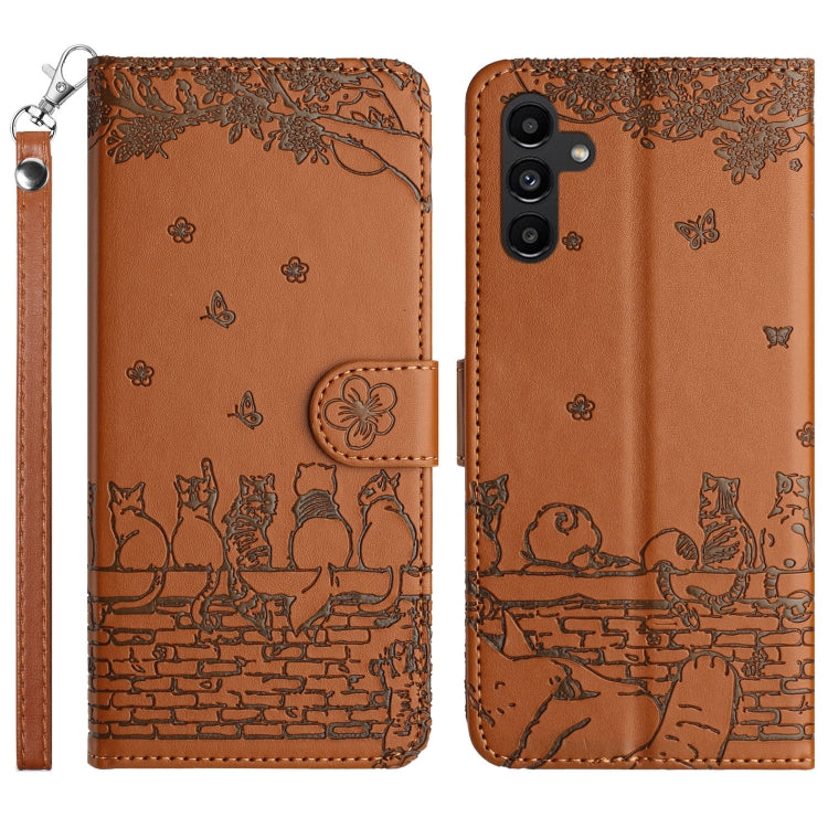Custodia portafoglio in pelle con motivo gatto per Samsung Galaxy