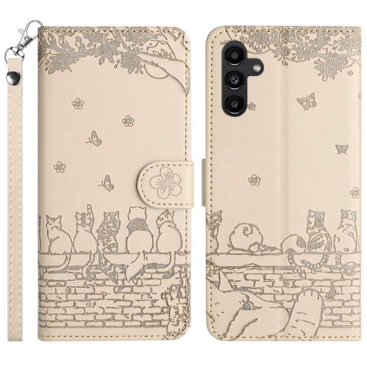 Custodia per telefono in pelle con motivo in rilievo di gatto con cordino, For Samsung Galaxy S24+, For Samsung Galaxy A55, For Samsung Galaxy A34, For Samsung Galaxy S24
