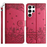 Custodia portafoglio in pelle con motivo gatto per Samsung Galaxy