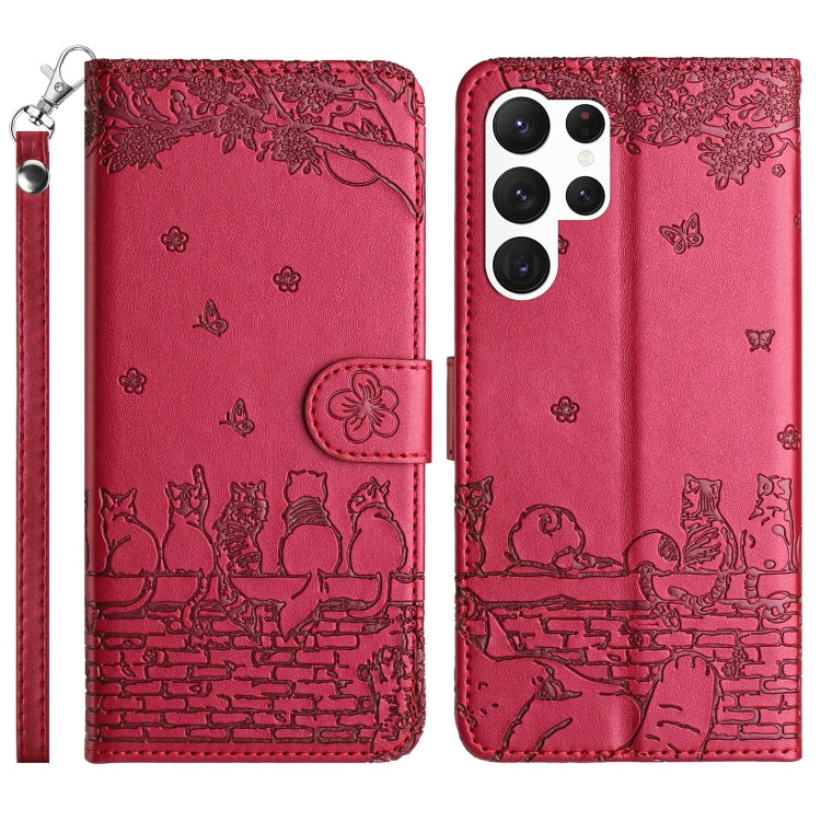 Custodia portafoglio in pelle con motivo gatto per Samsung Galaxy
