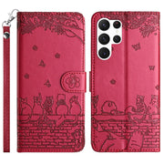 Custodia portafoglio in pelle con motivo gatto per Samsung Galaxy