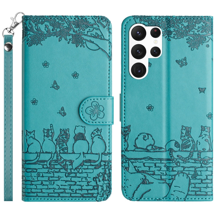 Custodia portafoglio in pelle con motivo gatto per Samsung Galaxy