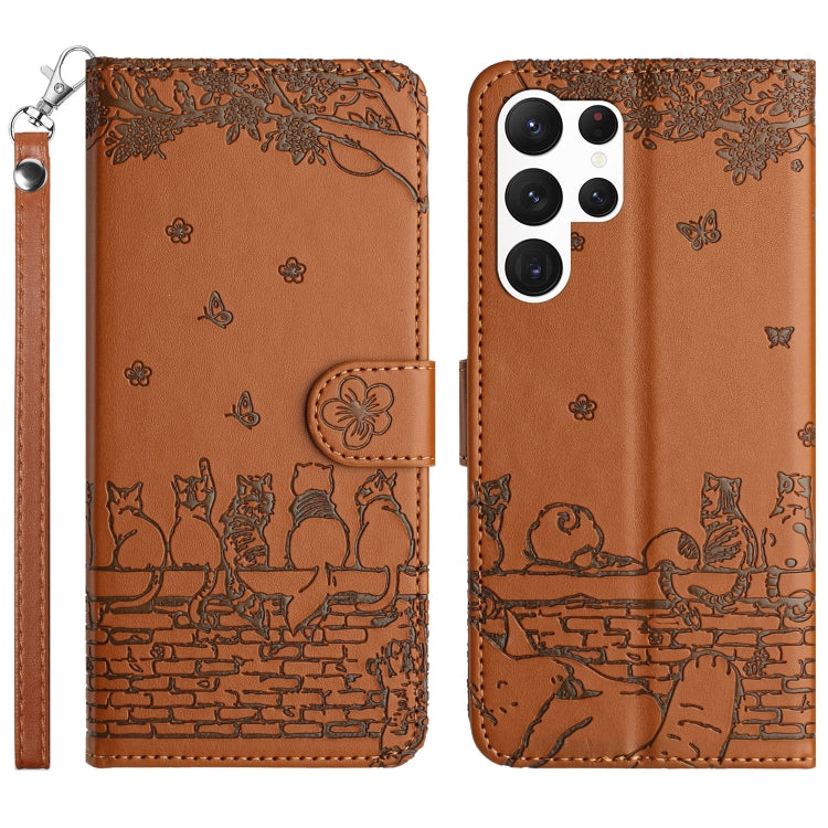 Custodia portafoglio in pelle con motivo gatto per Samsung Galaxy