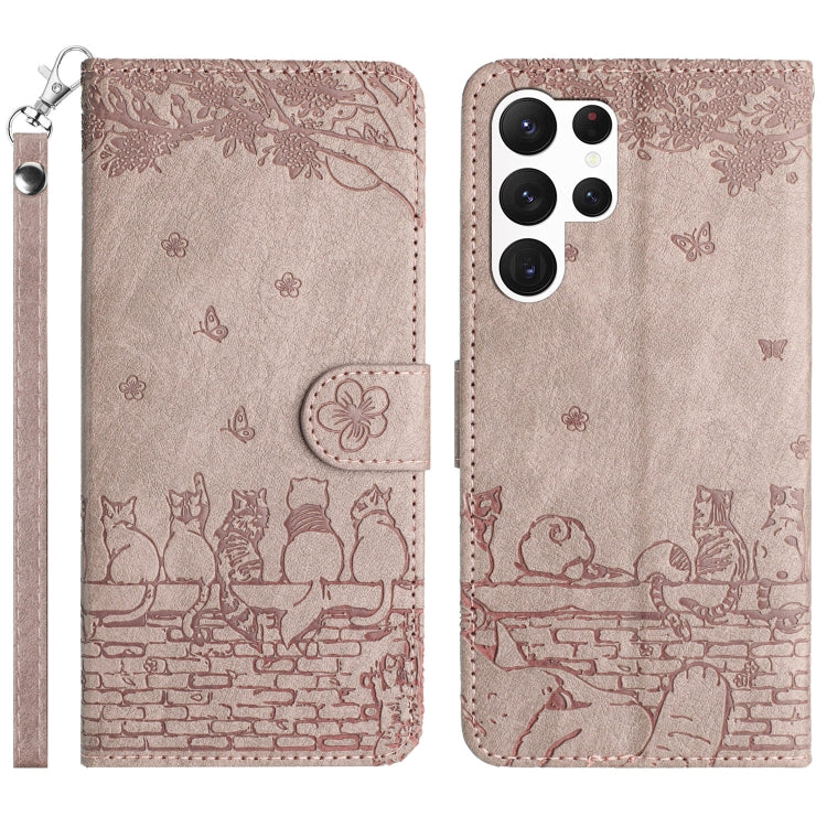 Custodia portafoglio in pelle con motivo gatto per Samsung Galaxy