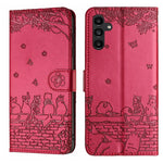 Custodia portafoglio in pelle con motivo gatto per Samsung Galaxy