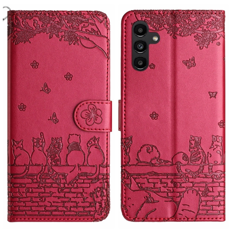 Custodia per telefono in pelle con motivo in rilievo di gatto con cordino, For Samsung Galaxy A24, For Samsung Galaxy S24 Ultra, For Samsung Galaxy A15 5G, For Samsung Galaxy A14