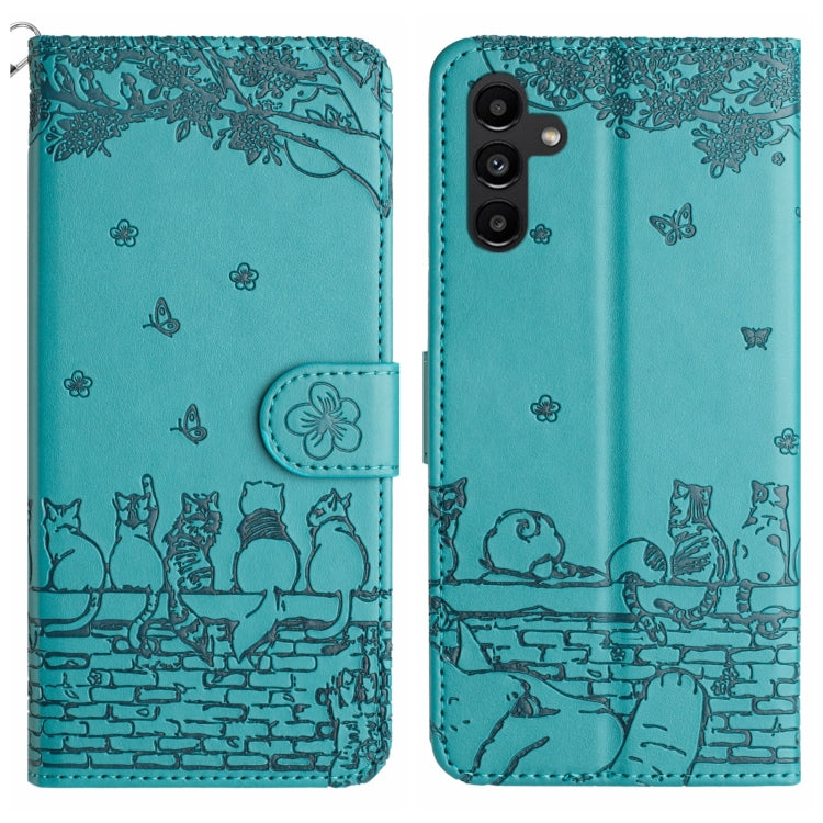 Custodia portafoglio in pelle con motivo gatto per Samsung Galaxy