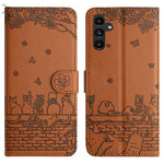 Custodia portafoglio in pelle con motivo gatto per Samsung Galaxy