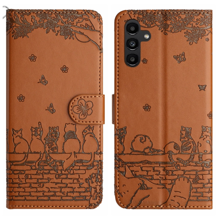 Custodia portafoglio in pelle con motivo gatto per Samsung Galaxy