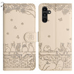 Custodia portafoglio in pelle con motivo gatto per Samsung Galaxy