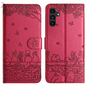 Custodia portafoglio in pelle con motivo gatto per Samsung Galaxy