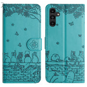 Custodia portafoglio in pelle con motivo gatto per Samsung Galaxy