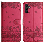 Custodia portafoglio in pelle con motivo gatto per Samsung Galaxy