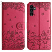 Custodia portafoglio in pelle con motivo gatto per Samsung Galaxy
