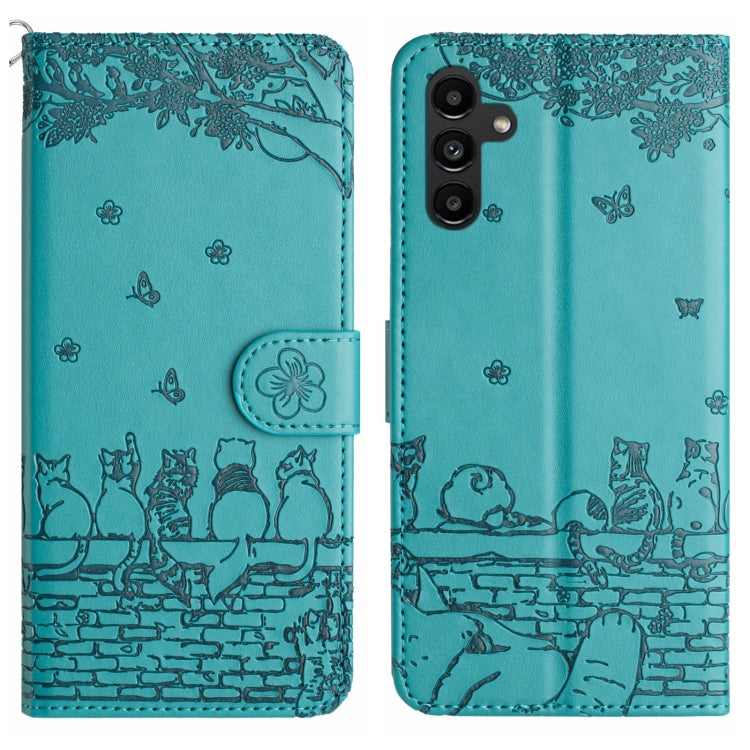 Custodia per telefono in pelle con motivo in rilievo di gatto con cordino, For Samsung Galaxy S24+, For Samsung Galaxy A55, For Samsung Galaxy A34, For Samsung Galaxy S24