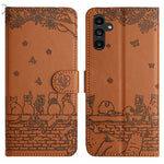 Custodia portafoglio in pelle con motivo gatto per Samsung Galaxy