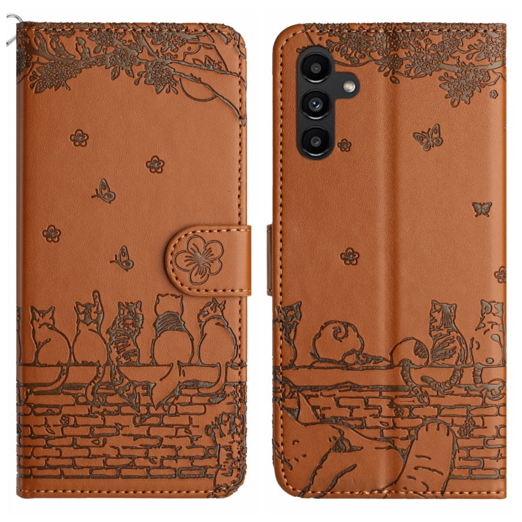 Custodia portafoglio in pelle con motivo gatto per Samsung Galaxy