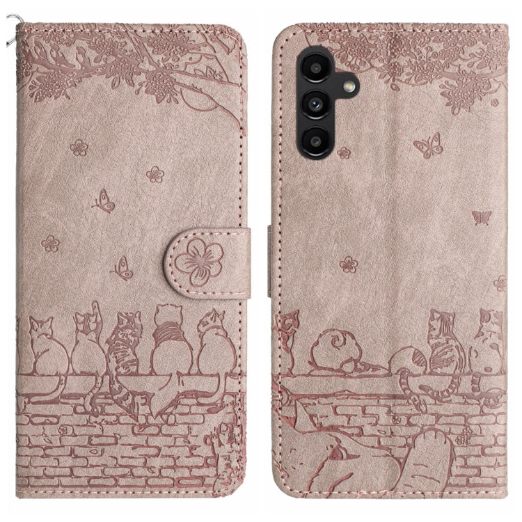 Custodia per telefono in pelle con motivo in rilievo di gatto con cordino, For Samsung Galaxy S24+, For Samsung Galaxy A55, For Samsung Galaxy A34, For Samsung Galaxy S24