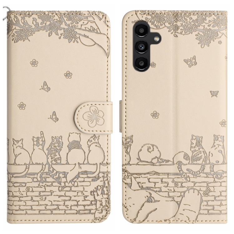 Custodia per telefono in pelle con motivo in rilievo di gatto con cordino, For Samsung Galaxy S24+, For Samsung Galaxy A55, For Samsung Galaxy A34, For Samsung Galaxy S24