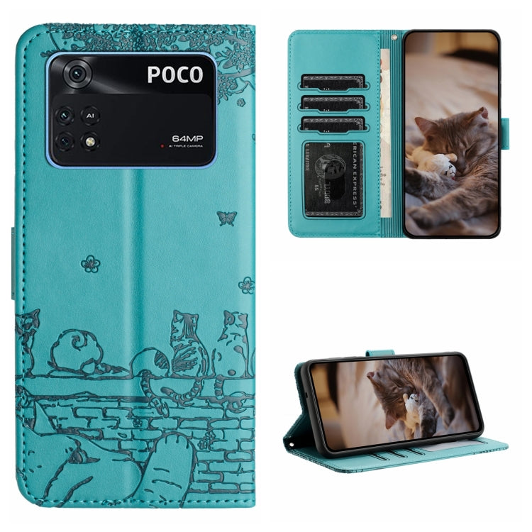Custodia per telefono in pelle con motivo in rilievo di gatto con cordino, For Xiaomi Poco M4 Pro 4G, For Xiaomi Poco X4 Pro 5G