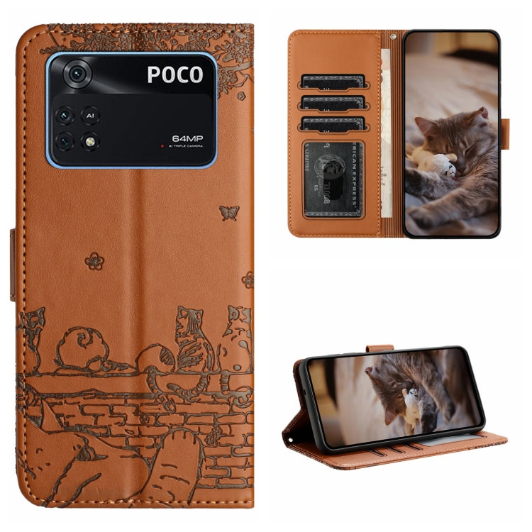 Custodia per telefono in pelle con motivo in rilievo di gatto con cordino, For Xiaomi Poco M4 Pro 4G, For Xiaomi Poco X4 Pro 5G