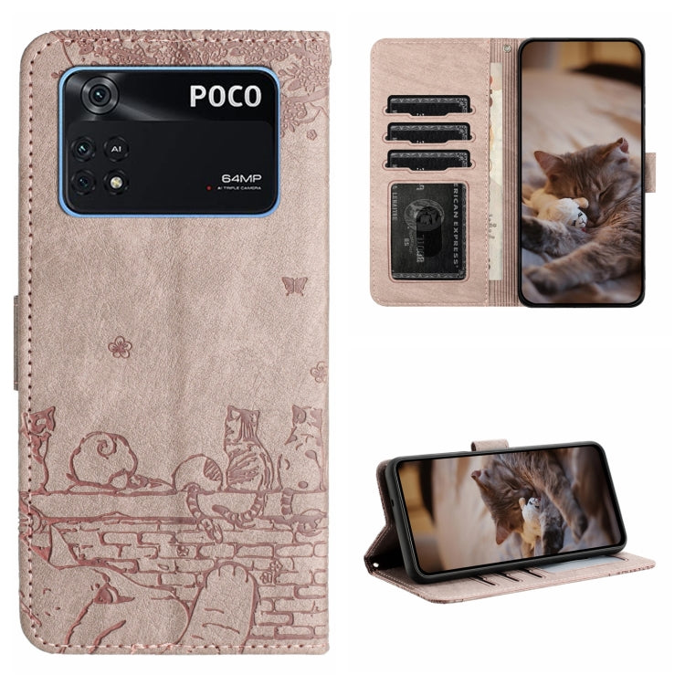 Custodia per telefono in pelle con motivo in rilievo di gatto con cordino, For Xiaomi Poco M4 Pro 4G, For Xiaomi Poco X4 Pro 5G