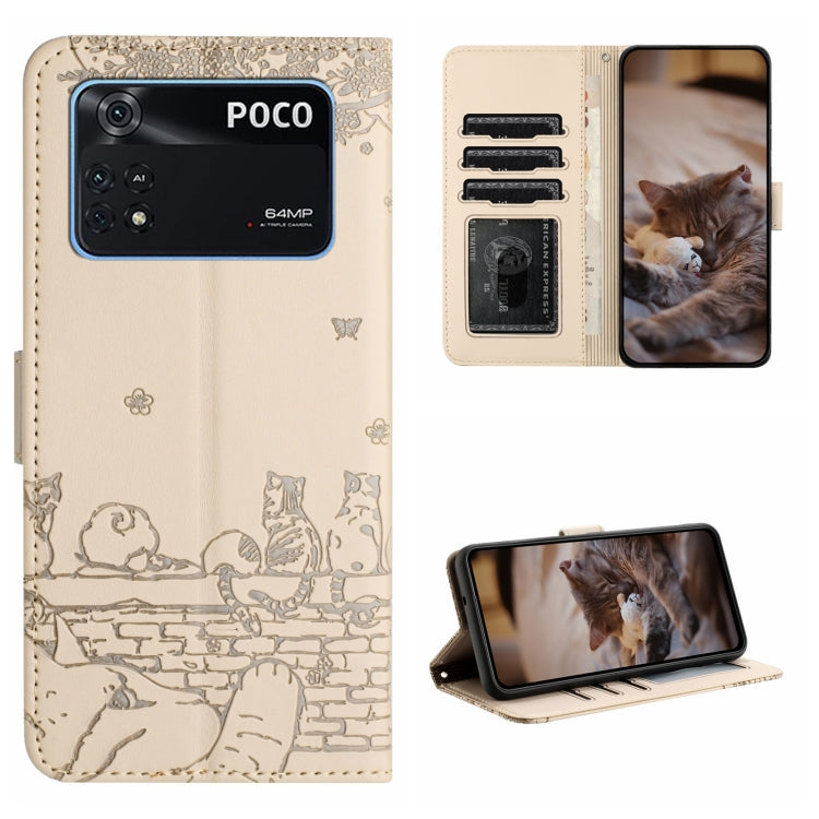 Custodia per telefono in pelle con motivo in rilievo di gatto con cordino, For Xiaomi Poco M4 Pro 4G, For Xiaomi Poco X4 Pro 5G