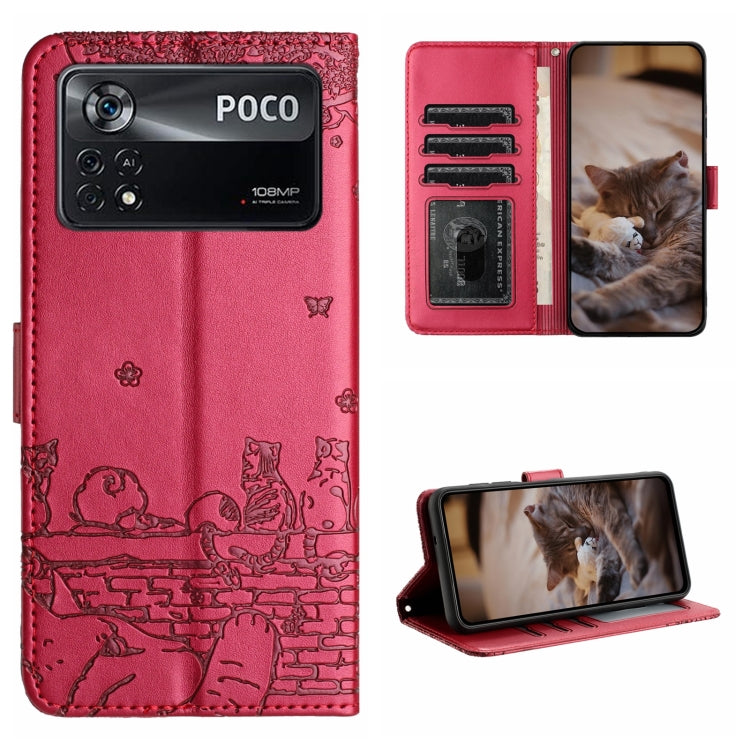 Custodia per telefono in pelle con motivo in rilievo di gatto con cordino, For Xiaomi Poco M4 Pro 4G, For Xiaomi Poco X4 Pro 5G