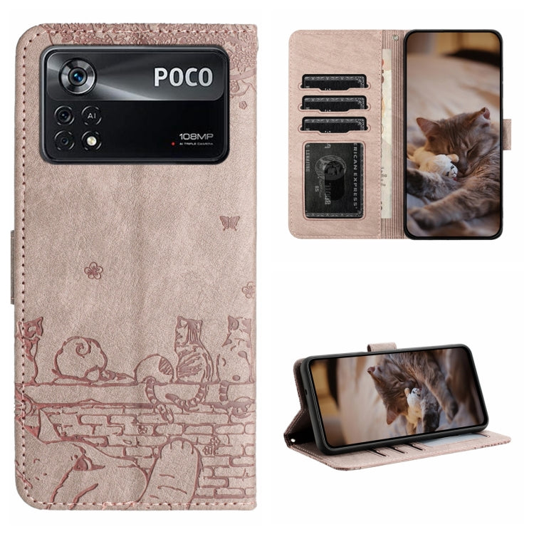 Custodia per telefono in pelle con motivo in rilievo di gatto con cordino, For Xiaomi Poco M4 Pro 4G, For Xiaomi Poco X4 Pro 5G