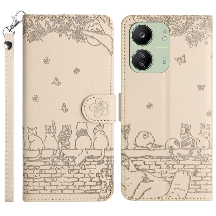 Custodia portafoglio in pelle con motivo gatto per Xiaomi Poco M6