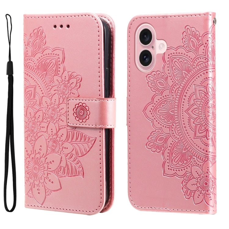 Custodia per telefono in pelle goffrata con fiori a 7 petali, For iPhone 16, For iPhone 15 Pro Max, For iPhone 15 Pro, For iPhone 15 Plus