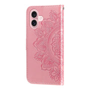 Custodia per telefono in pelle goffrata con fiori a 7 petali, For iPhone 16, For iPhone 15 Pro Max, For iPhone 15 Pro, For iPhone 15 Plus