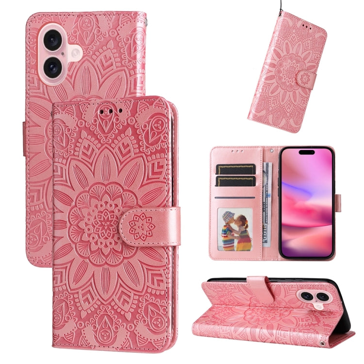 Custodia per telefono in pelle di girasole goffrata, For iPhone 16, For iPhone 15 Pro Max, For iPhone 15 Pro, For iPhone 15 Plus