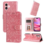Custodia per telefono in pelle di girasole goffrata, For iPhone 16, For iPhone 15 Pro Max, For iPhone 15 Pro, For iPhone 15 Plus