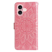 Custodia per telefono in pelle di girasole goffrata, For iPhone 16, For iPhone 15 Pro Max, For iPhone 15 Pro, For iPhone 15 Plus