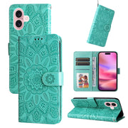 Custodia per telefono in pelle di girasole goffrata, For iPhone 16, For iPhone 15 Pro Max, For iPhone 15 Pro, For iPhone 15 Plus