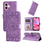 Custodia portafoglio in pelle goffrata per iPhone 15 e 16