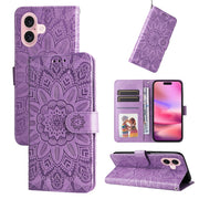 Custodia per telefono in pelle di girasole goffrata, For iPhone 16, For iPhone 15 Pro Max, For iPhone 15 Pro, For iPhone 15 Plus