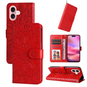 Custodia per telefono in pelle di girasole goffrata, For iPhone 16, For iPhone 15 Pro Max, For iPhone 15 Pro, For iPhone 15 Plus