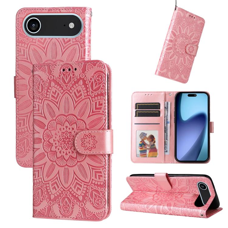 Custodia per telefono in pelle di girasole goffrata, For iPhone 16 Pro Max, For iPhone 16 Pro, For iPhone 16 Plus, For iPhone 16