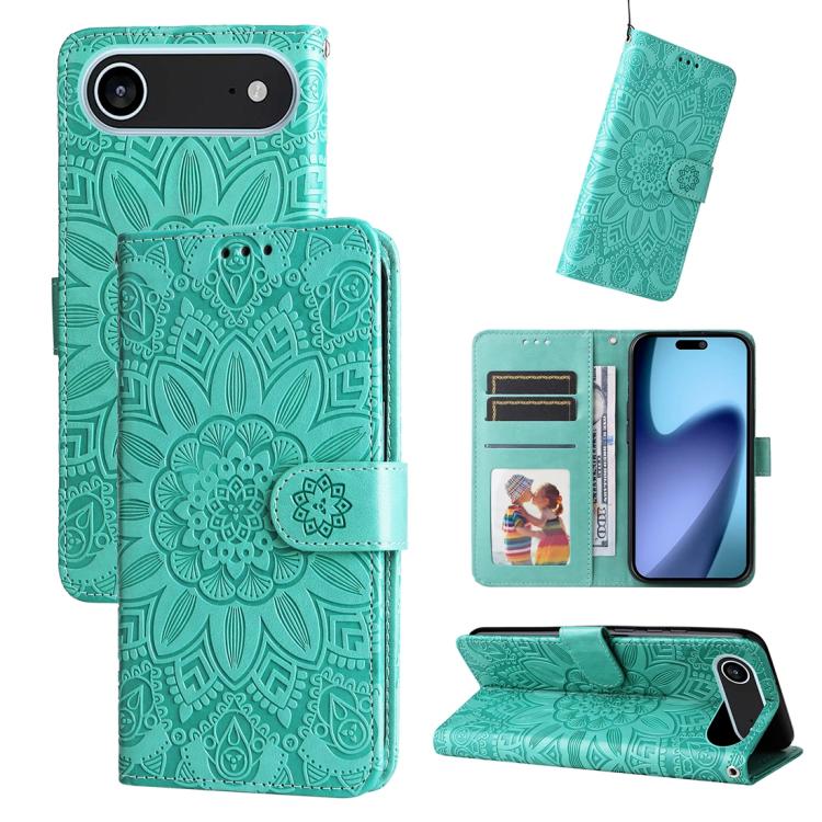 Custodia per telefono in pelle di girasole goffrata, For iPhone 16 Pro Max, For iPhone 16 Pro, For iPhone 16 Plus, For iPhone 16