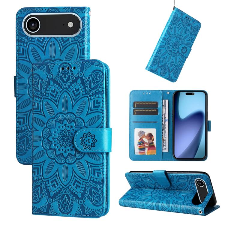 Custodia per telefono in pelle di girasole goffrata, For iPhone 16 Pro Max, For iPhone 16 Pro, For iPhone 16 Plus, For iPhone 16