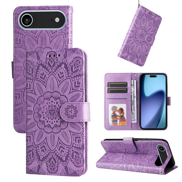 Custodia per telefono in pelle di girasole goffrata, For iPhone 16 Pro Max, For iPhone 16 Pro, For iPhone 16 Plus, For iPhone 16
