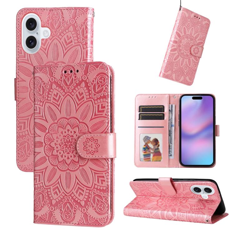 Custodia per telefono in pelle di girasole goffrata, For iPhone 16 Pro Max, For iPhone 16 Pro, For iPhone 16 Plus, For iPhone 16