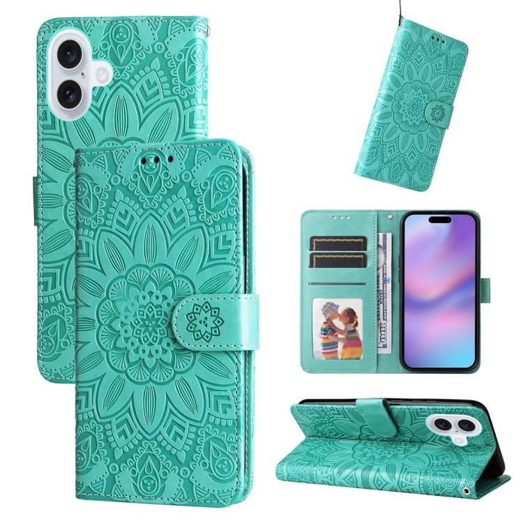 Custodia per telefono in pelle di girasole goffrata, For iPhone 16 Pro Max, For iPhone 16 Pro, For iPhone 16 Plus, For iPhone 16