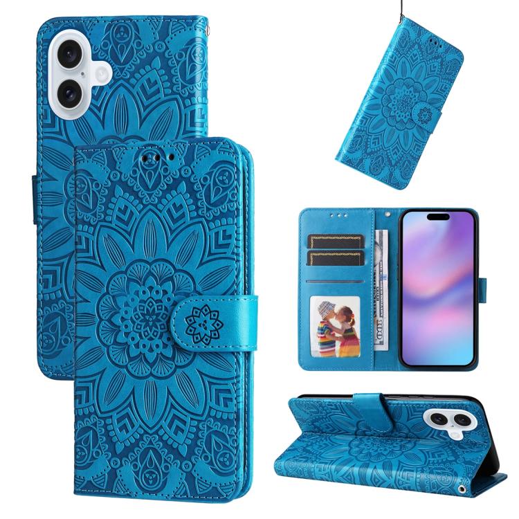 Custodia per telefono in pelle di girasole goffrata, For iPhone 16 Pro Max, For iPhone 16 Pro, For iPhone 16 Plus, For iPhone 16