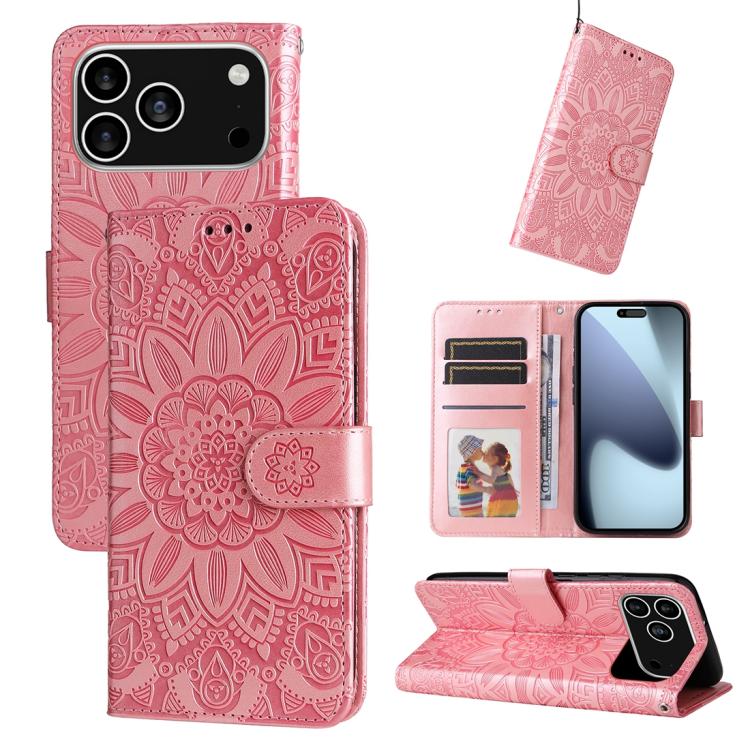 Custodia per telefono in pelle di girasole goffrata, For iPhone 16 Pro Max, For iPhone 16 Pro, For iPhone 16 Plus, For iPhone 16